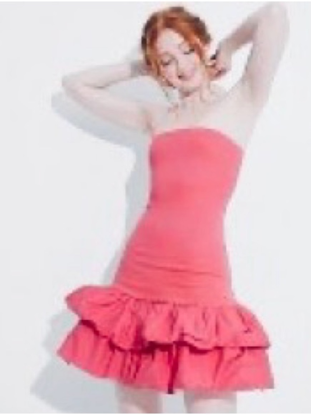 wild fable Strapless Ruffled Dress in Coral Pink